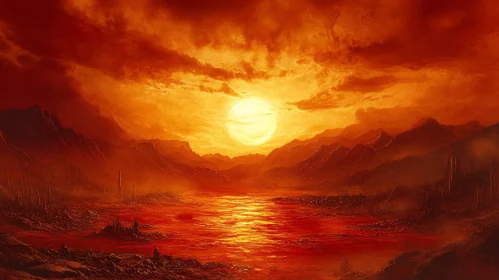 Fiery Sunset Over Rugged Mountains