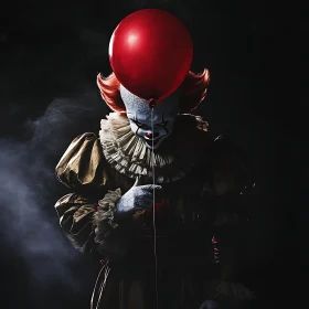 Eerie Clown with Red Balloon