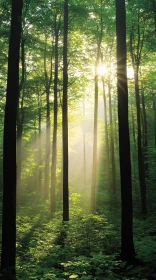 Sunbeams Through Forest Canopy