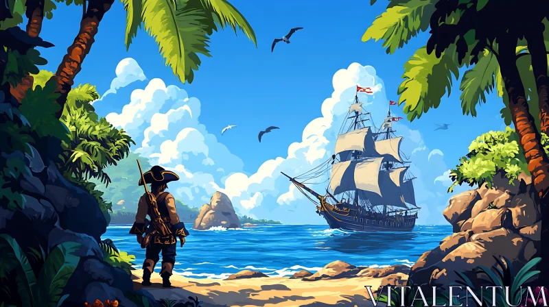 Ocean Adventure with Pirate and Ship AI Image