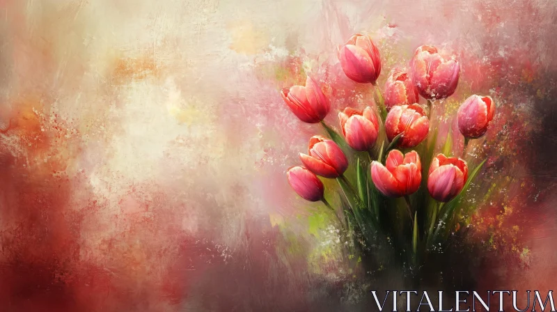 Vibrant Red Tulips in Dreamy Abstract Composition AI Image