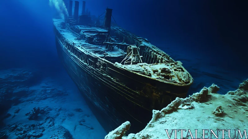 Eerie Sunken Ship at the Ocean Floor AI Image