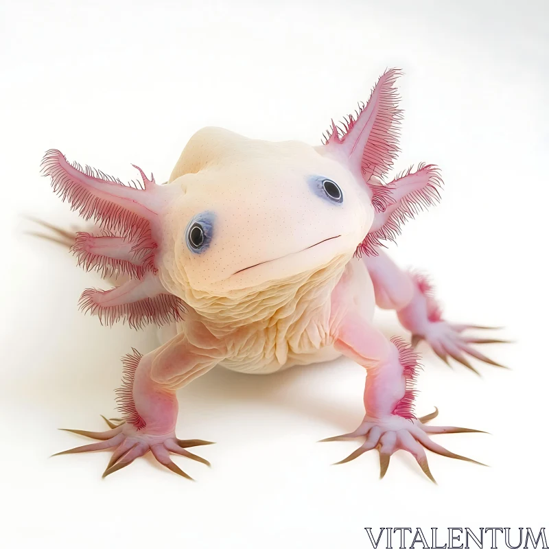 Albino Axolotl with Unique Pink Frills AI Image