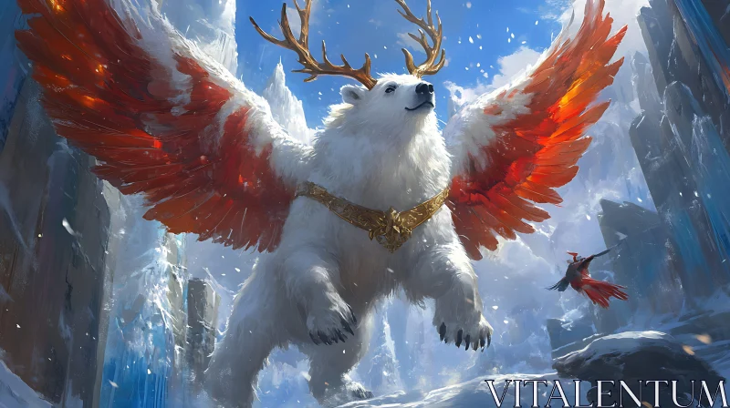 AI ART Winged Polar Bear Soaring Through Snowy Peaks