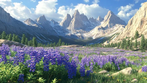 Blossoming Purple Flowers with Majestic Mountain Background