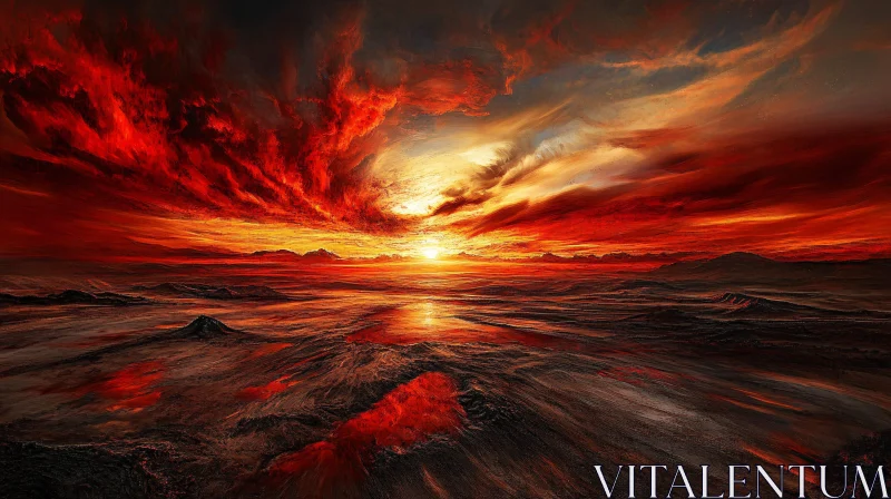 AI ART Intense Red Sunset Over Barren Land