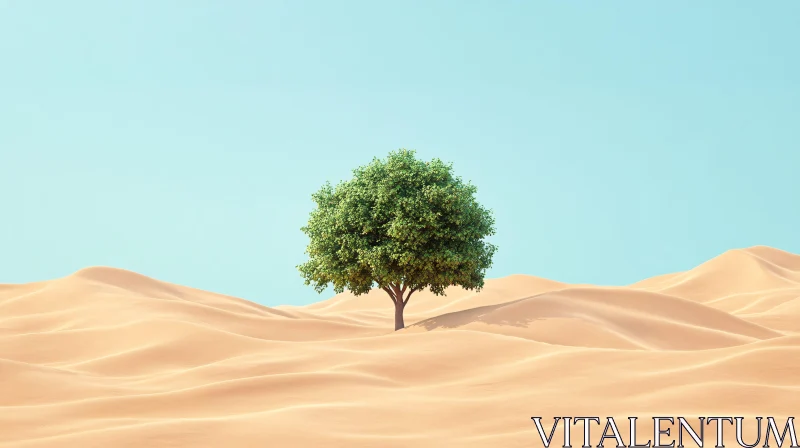 AI ART Isolated Tree Amidst Sand Dunes