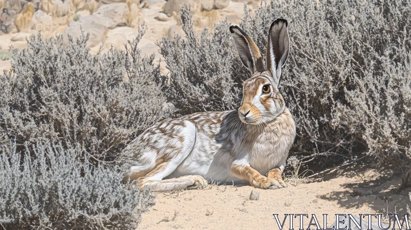 Wild Desert Bunny Among Dry Shrubs AI Image