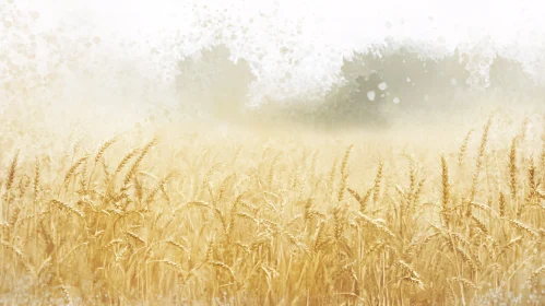 Golden Wheat Landscape with Fog