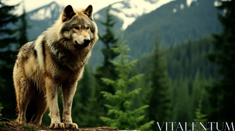 Majestic Gray Wolf in Mountainous Forest - Ethical and Mysterious AI Image
