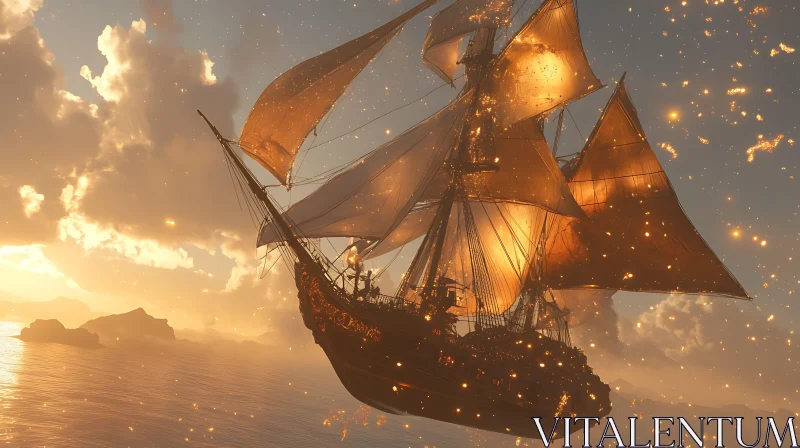 Golden Hour Sailing Ship AI Image