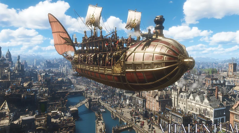 Victorian City Airship Flight AI Image