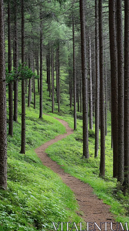 AI ART Peaceful Woodland Trail Amidst Tall Pines