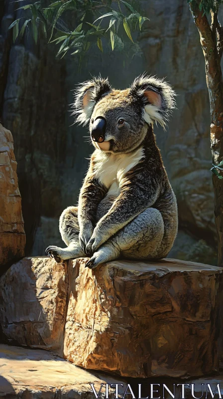 Peaceful Koala on Rock AI Image