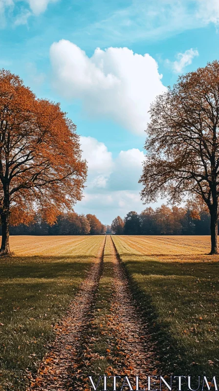 AI ART Scenic Autumn View with Pathway and Trees