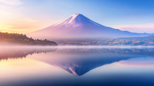 Tranquil Morning beside a Reflective Lake with Majestic Mountain