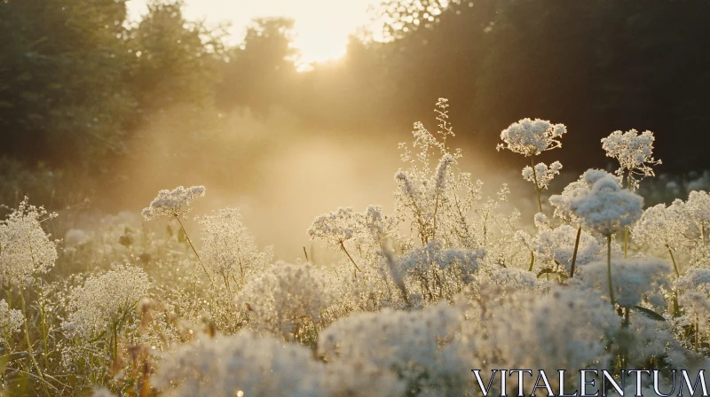 Morning Light Over Serene Flower Field AI Image