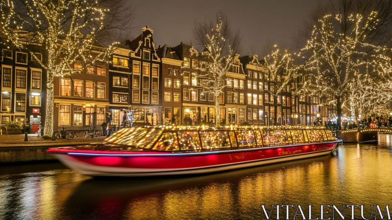 Illuminated Canal and Festive Buildings at Night AI Image