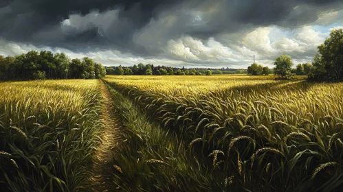 Dramatic Landscape of Wheat Field