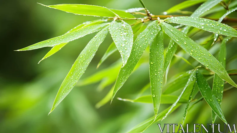 Bamboo Leaves with Dew AI Image