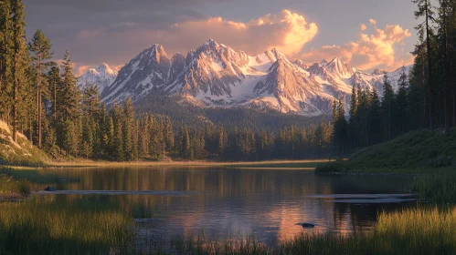 Tranquil Mountain Scene with Lake and Forest