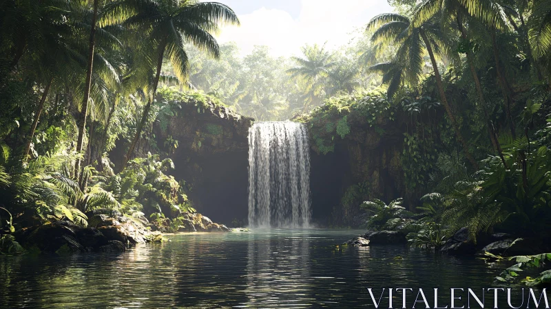 AI ART Peaceful Jungle Waterfall Scene