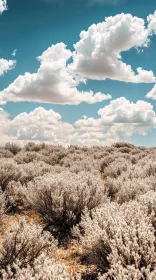 Field of Dry Shrubs with Majestic Clouds