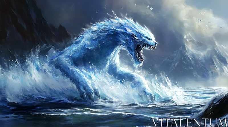 AI ART Frozen Beast in Turbulent Waters