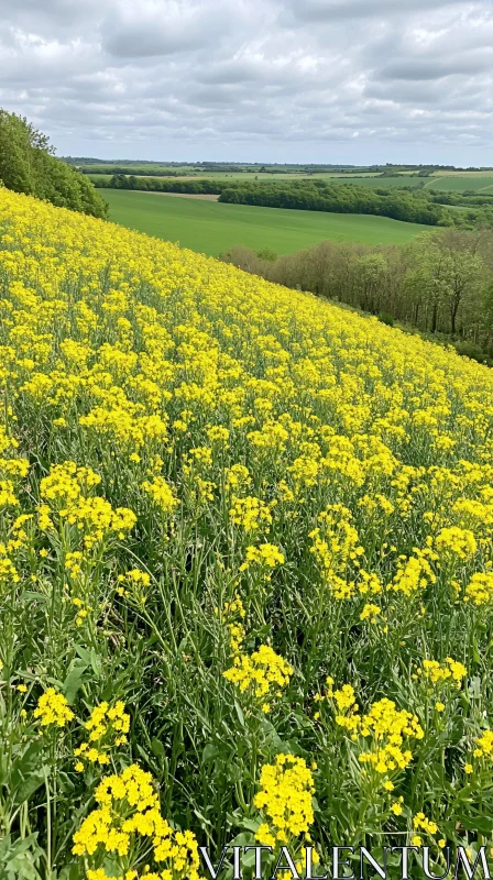 AI ART Spring Meadow with Blooming Yellow Flowers