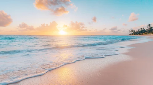 Peaceful Ocean Sunset with Shoreline Waves