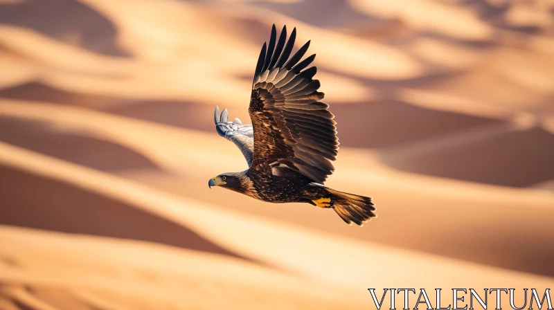 Eagle in Flight Over Sandy Desert AI Image