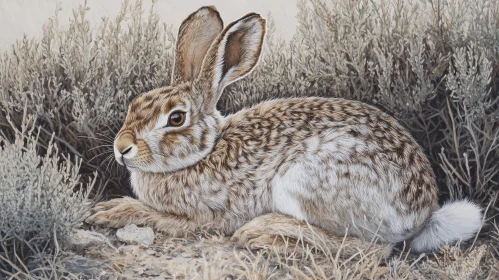 Brown Rabbit Resting Among Foliage