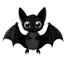 Cute Chibi Black Bat with Outstretched Wings