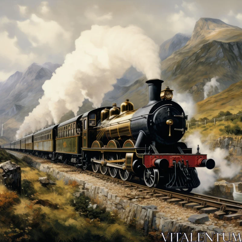 Steam Locomotive Amidst Mountains: A Nod to Traditional Craftsmanship AI Image