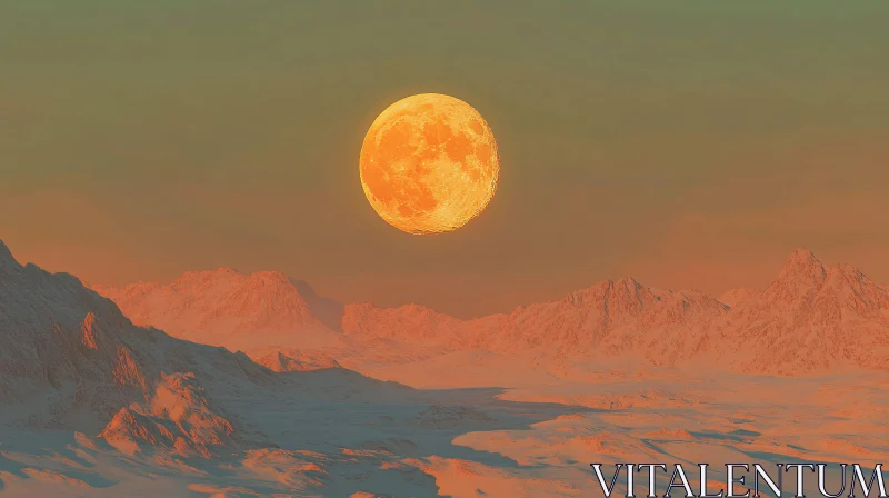 Orange Moon over Snowy Peaks AI Image