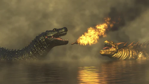 Intense Dragon Fight Amidst Smoke and Fire