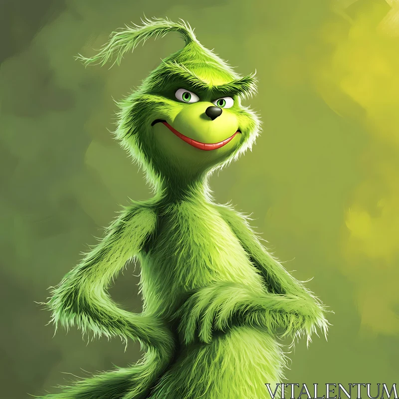 Green Furry Animated Character with Tuft of Hair AI Image