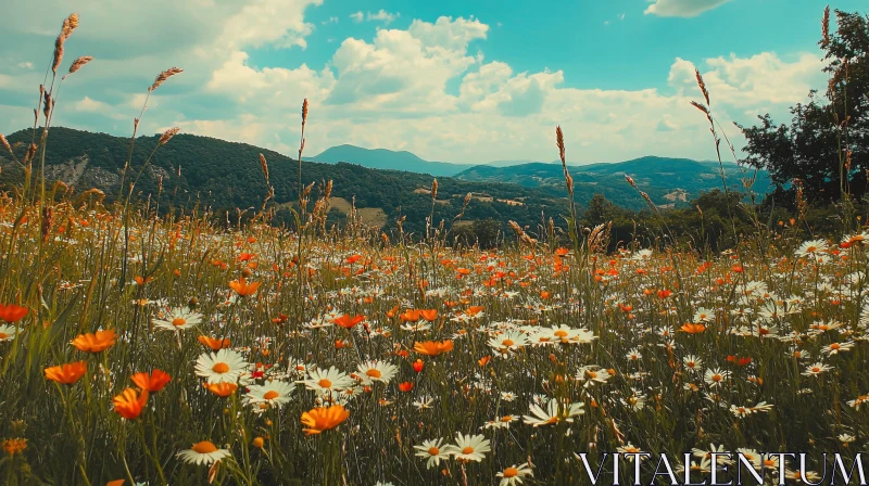 AI ART Scenic Wildflower Meadow with Rolling Hills