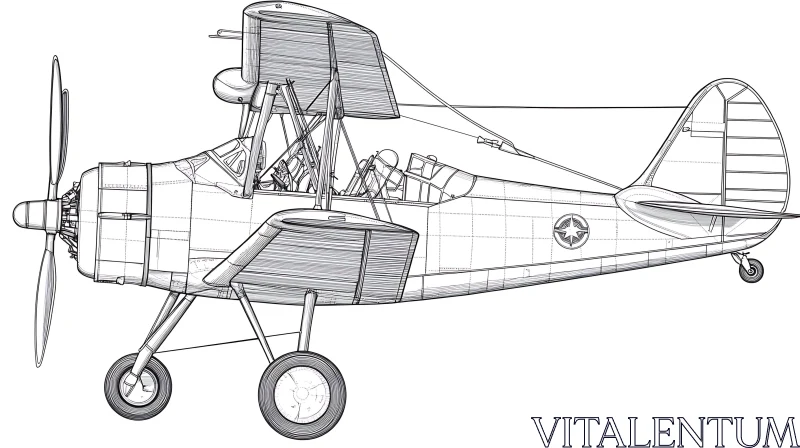 Intricate Illustration of a Vintage Biplane AI Image