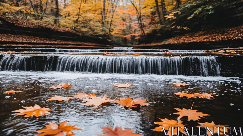 AI ART Peaceful Autumn Scene with Cascading Waterfall