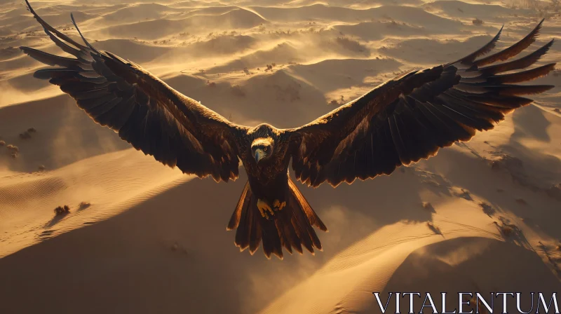 Eagle in Flight Above Sandy Dunes AI Image