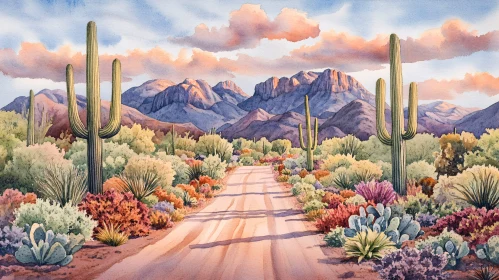 Desert Pathway and Mountain Scenery