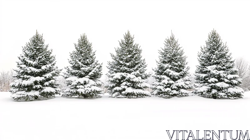 Five Pine Trees in Snowy Landscape AI Image