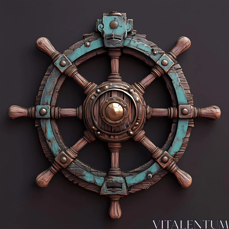 Rustic Nautical Ship Wheel Art AI Image