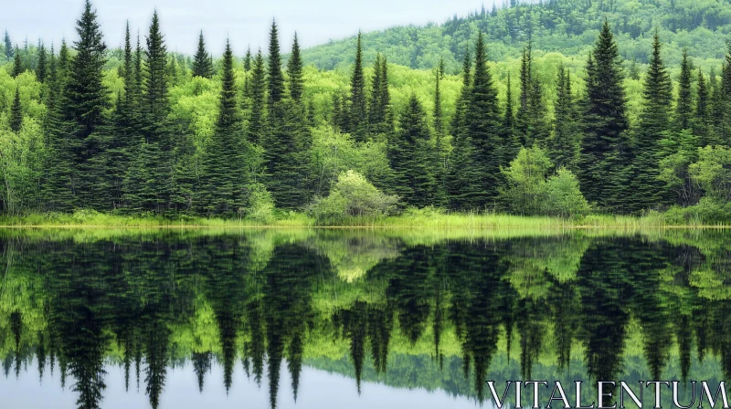 Lush Green Forest Reflection AI Image