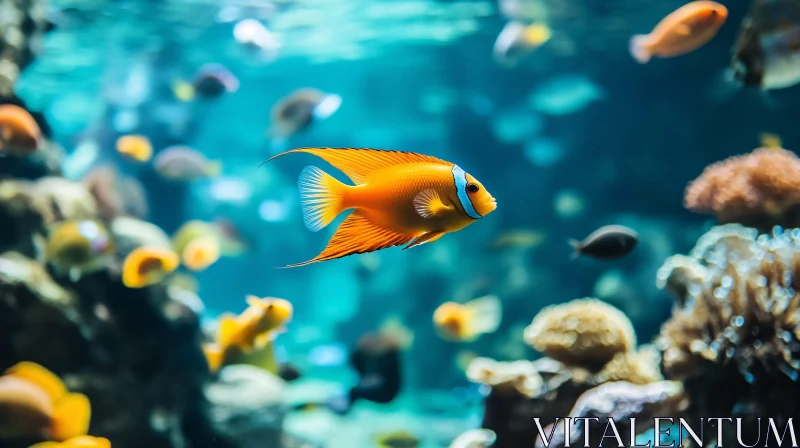 AI ART Graceful Orange Fish Amidst Marine Life