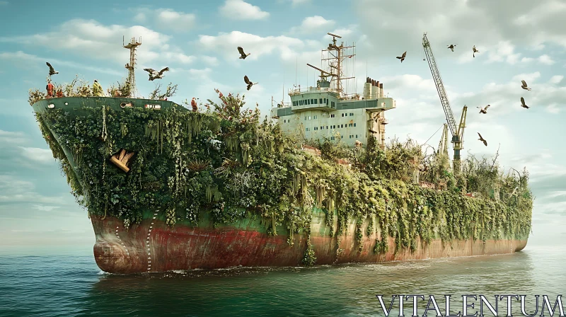 Ship Consumed by Nature AI Image