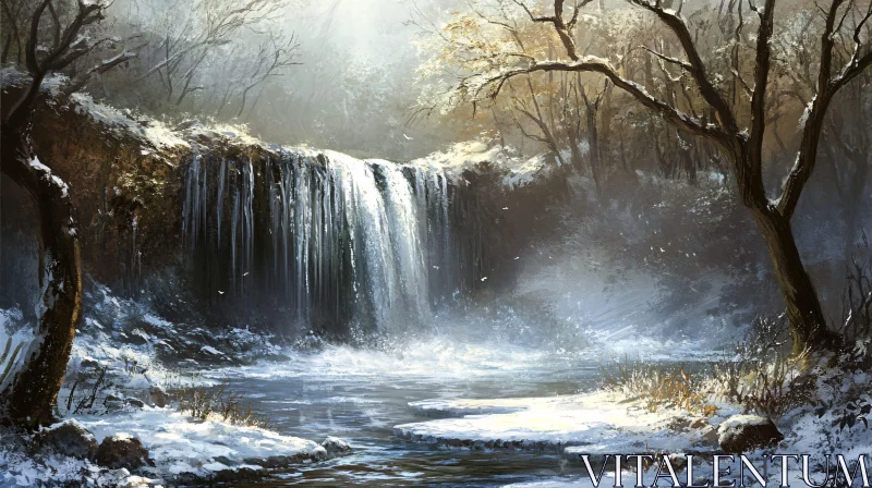 AI ART Tranquil Winter Waterfall Scene