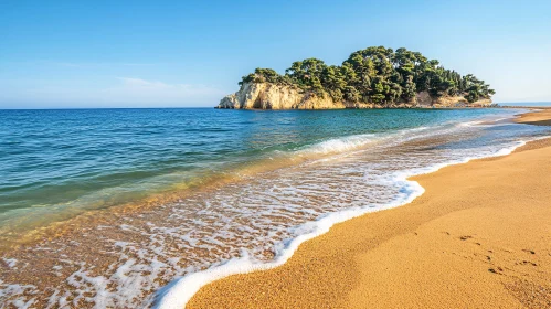 Serene Beach with Golden Sand and Calm Waves