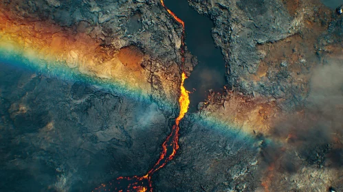 Rainbow Over Active Volcanic Lava Flow